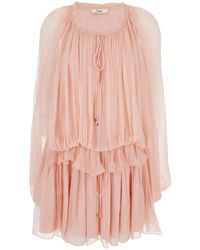 Chloé - Chloã Mini Dress With Drawstring On The Front And Cape Design - Lyst