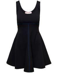 Marni - Mini Black Flared Dress With Contrasting Stitching In Stretch Fabbric - Lyst