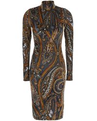 Etro - Dress Devorè With Long Sleeves And Round Neckline - Lyst