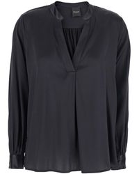 Plain - Blouse With V Neck And Buttoned Cuffs - Lyst