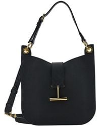 Tom Ford - 'tara' Black Handbag With T Signature Detail In Grainy Leather Woman - Lyst