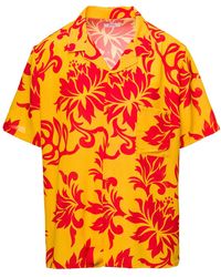 ERL - Orange Bowling Shirt With Tropical Flowers Print In Viscose - Lyst