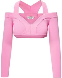Alexander McQueen - Pink Cropped Off-the Shoulder Top In Viscose - Lyst