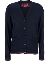 Gucci - Cardigan With Web Detail On The Edges - Lyst