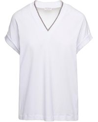Brunello Cucinelli - V-Neck T-Shirt With Monile Detail - Lyst