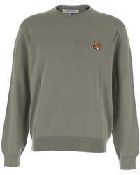 Maison Kitsuné - Crew Neck Sweater With Fox Patch On The Front In - Lyst