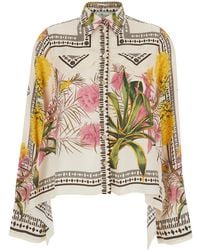 Blumarine - Shirt With Pointed Collar And All-Over Floral Pri - Lyst