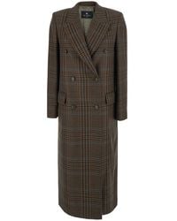 Etro - Double-Breasted Coat With Peak Revers And Check Motif - Lyst