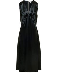 Bottega Veneta - Midi Dress With Rouche Detail And V Neck In - Lyst