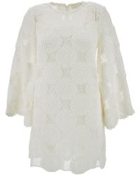 Zimmermann - Mini White Dress With Long Sleeves And Slip In Guipure Lace Woman - Lyst