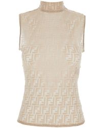 Fendi - Crewneck Sleeveless Top With All-Over Ff Motif And Rear Zip Closure - Lyst