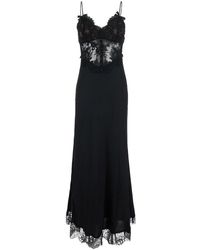 Self-Portrait - Long Satin Dress With Lace Details Viscose - Lyst