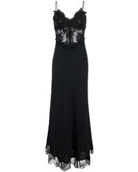 Self-Portrait - Long Satin Dress With Lace Details Viscose - Lyst