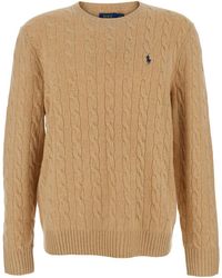 Polo Ralph Lauren - Cable Knit Crewneck Sweater With Pony Embroidery On The Front - Lyst