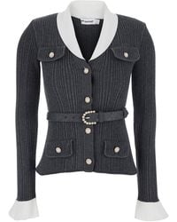 Self-Portrait - Cardigan With Ribbed Texture And Long Sleeves - Lyst