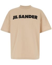 Jil Sander - T-Shirt Girocollo Con Maxi Logo Lettering Sul Fronte - Lyst