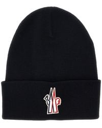 Moncler - Berretto Con Tesa Con Risvolto E Patch Logo Sul Front - Lyst