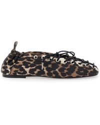 Ganni - Lace-Up Ballerinas With Metal Eyelets And All-Over Print - Lyst