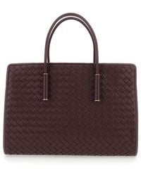 Bottega Veneta - 'Barbara' Bordeaux Shoulder Bag Small With Two Top Handles And Intrecciato Motif - Lyst