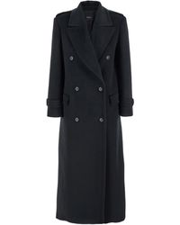 Plain - Double-Breasted Coat With Wide Notched Revers - Lyst
