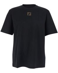 Fendi - Crewneck T-Shirt With Ff Embroidery On The Front - Lyst
