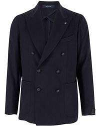 Tagliatore - 'Montecarlo' Double-Breasted Jacket With Logo Pin - Lyst