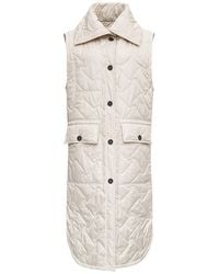 Tela Birillo Long Down Jacket In Quilted Nylon - Natural