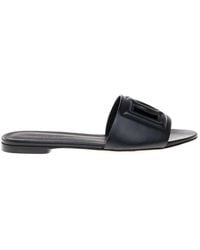 Dolce & Gabbana - Black Leather Mules With Logo - Lyst