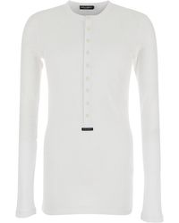 Dolce & Gabbana - 'Serafino' Crew Neck T-Shirt With Long Sleeves And Logo Patch On The Front - Lyst