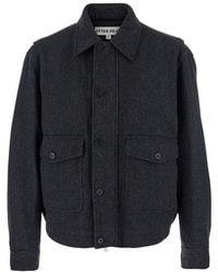 AFTER PRAY - 'Classic A-2' Jacket With Classic Collar And Front Bu - Lyst