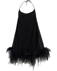 Oséree - Mini Black Dress With Halterneck And Feathers In Polyamide Blend Woman - Lyst
