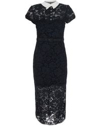 Self-Portrait - Midi Dress With Lace Collar Polyester - Lyst