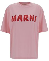 Marni - T-Shirt Girocollo Con Stampa Logo - Lyst
