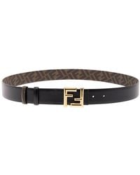 Fendi - Cintura reversibile con fibbia ff in pelle liscia nera uomo - Lyst
