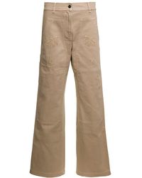 Palm Angels - Beige 'cargo' Pants With Embroidered Palm In Cotton Denim Woman - Lyst