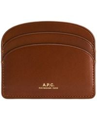 A.P.C. - Demi Lune Leather Card Holder With Logo - Lyst