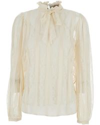 Twinset - Long-Sleeved Shirt With Lace Design And Bow On The Neck - Lyst