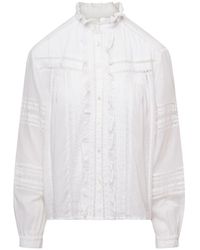 Étoile Isabel Marant Semi-sheer Shirt With Mock Neck In Cotton Woman - White