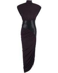 ANDAMANE - 'Ursula' Dark Burgundy Dress With Ecoleather Details And - Lyst