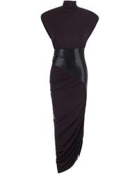 ANDAMANE - 'Ursula' Dark Burgundy Dress With Ecoleather Details And - Lyst