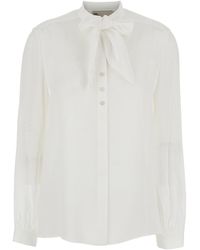 Tory Burch - Bow Semi-Sheer Georgette Blouse - Lyst
