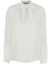 Tory Burch - Bow Semi-Sheer Georgette Blouse - Lyst