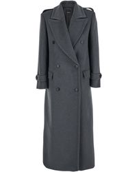 Plain - Double-Breasted Coat With Wide Notched Revers - Lyst