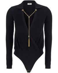 Elisabetta Franchi - Wraparound Bodysuit With Chain Embellishment - Lyst