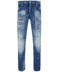 DSquared² - Blue Slim Jeans With Rips And Bleach Effect In Cotton Blend Denim Man - Lyst