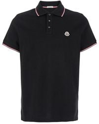 Moncler - Piquet Cotton Polo Shirt With Logo Patch - Lyst