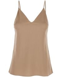 Brunello Cucinelli - Silk Blend Top With Spaghetti Straps And V Neck - Lyst