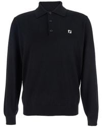 Fendi - Long-Sleeve Polo Shirt With Classic Collar And Ff Plaque O - Lyst