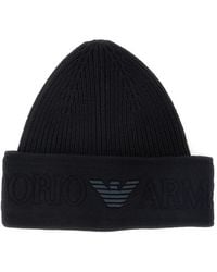 Emporio Armani - Beanie With Maxi Logo Embroidery On The Front - Lyst