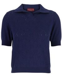 Gucci - Polo Shirt With Wide Collar And Gg All-Over Embroidery - Lyst